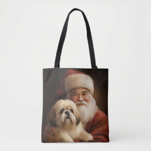 Lhasa Apso With Santa Claus Festive Christmas  Tote Bag