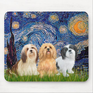 Lhasa Apsos (three) - Starry Night Mouse Mat