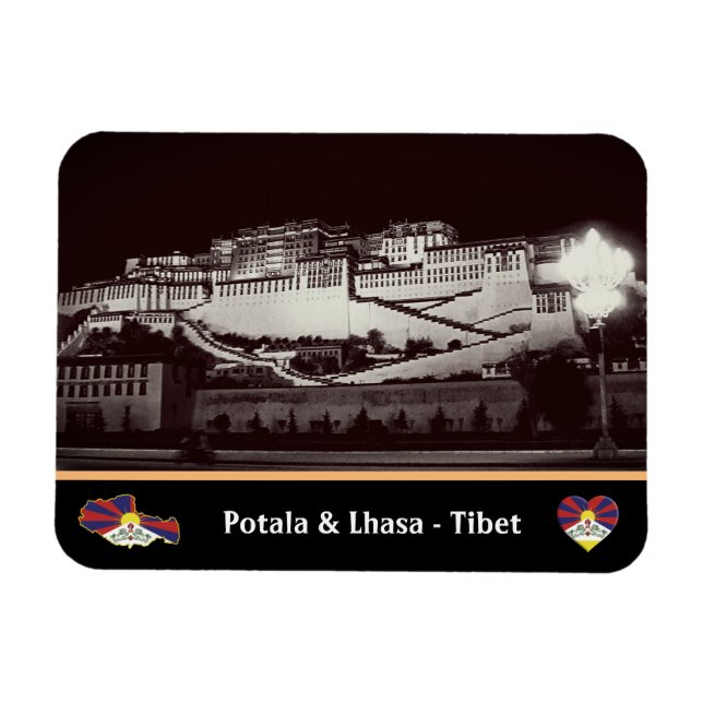 Lhasa at night - Potala Palace, Tibet /vintage Magnet (Horizontal)
