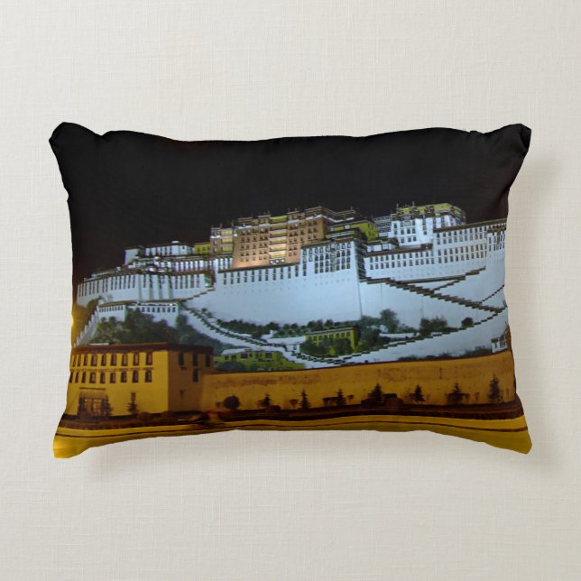Lhasa & Potala Palace at night, Tibet (Himalayas) Decorative Cushion (Front)