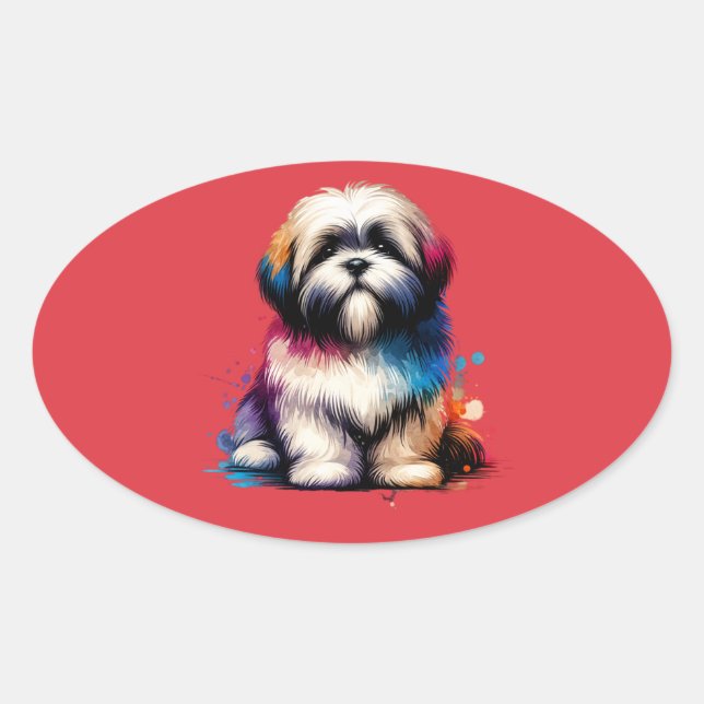 Lhaso Apso Dog Oval Sticker (Front)
