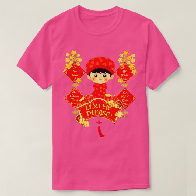 Li Xi Me Please Vietnamese Red Cute Ao Dai Boy Flo T-Shirt (Design Front)