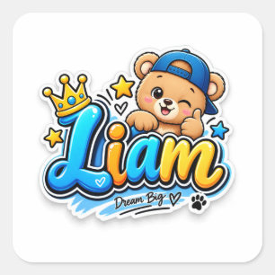 Liam Little Legend Cute Teddy Bear Personalised Square Sticker