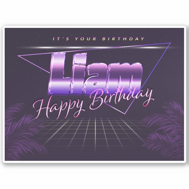 Liam Name First Name lila retro Sticker Birthday (Front)
