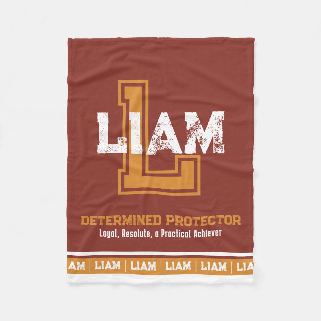 Liam name meaning sports monogram brown bronze fleece blanket (Front)