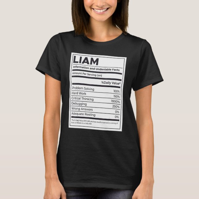 Liam Nutrition Information Problem Solving Hard Wo T-Shirt (Front)