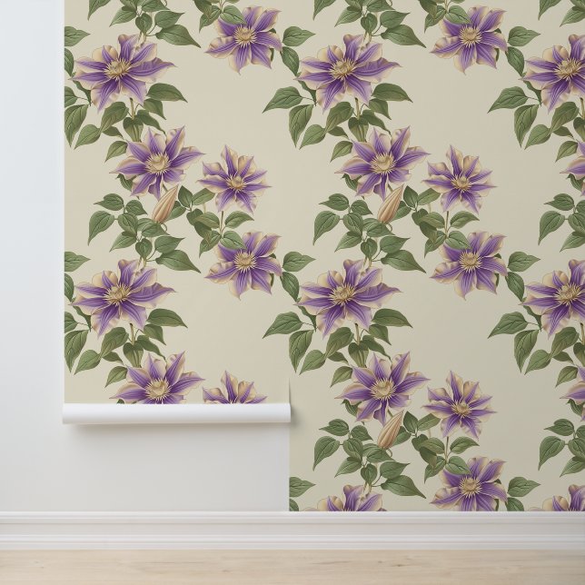 Liana plant pattern with purple Clematis blossom Wallpaper (Application)