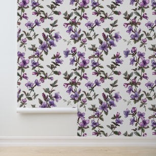 Liana plant pattern with purple Clematis blossom Wallpaper
