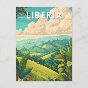 Liberia Illustration Travel Art Vintage Postcard
