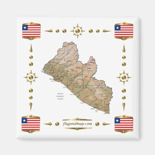 Liberia Map + Flags Magnet