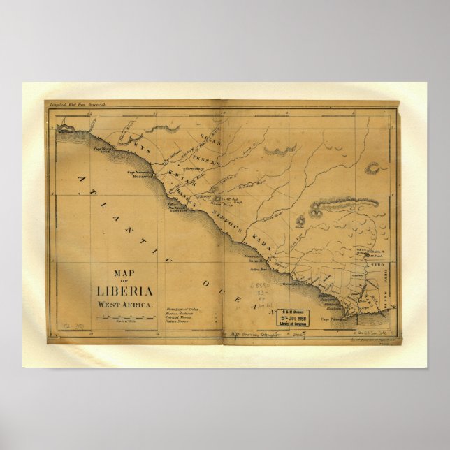 Liberia, West Africa 1830's Antique Map Poster (Front)