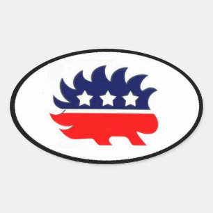 Libertarian porcupine mascot oval oval sticker