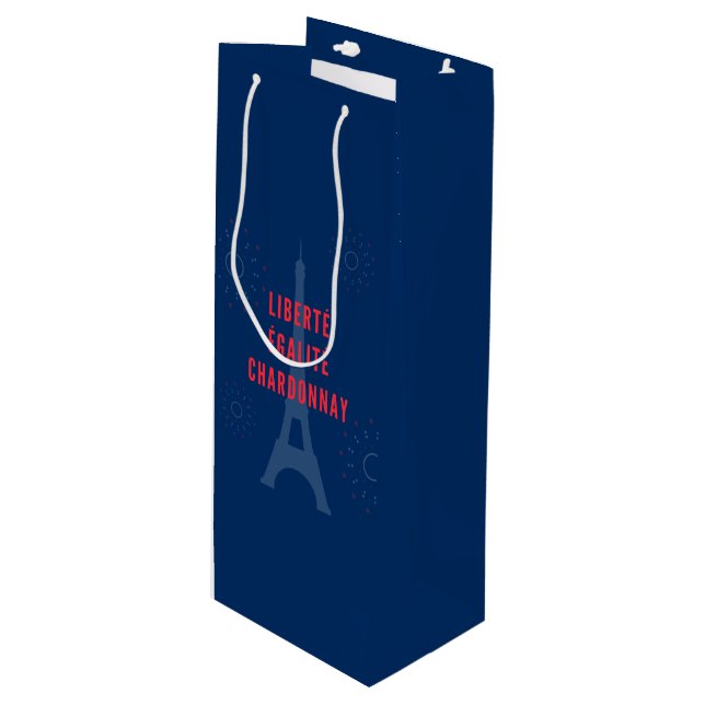 Liberté Égalité Chardonnay Funny Eiffel Tower Wine Gift Bag (Front Angled)