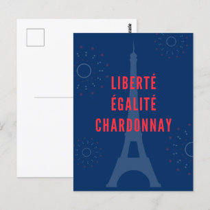 Liberté Égalité Chardonnay Funny Eiffel Tower Wine Postcard