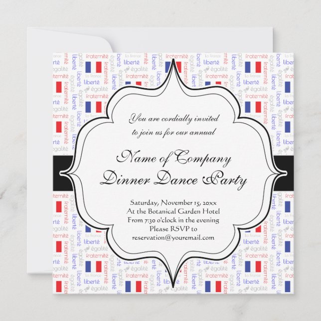 Liberté - Egalité - Fraternité French Word Pattern Invitation (Front)