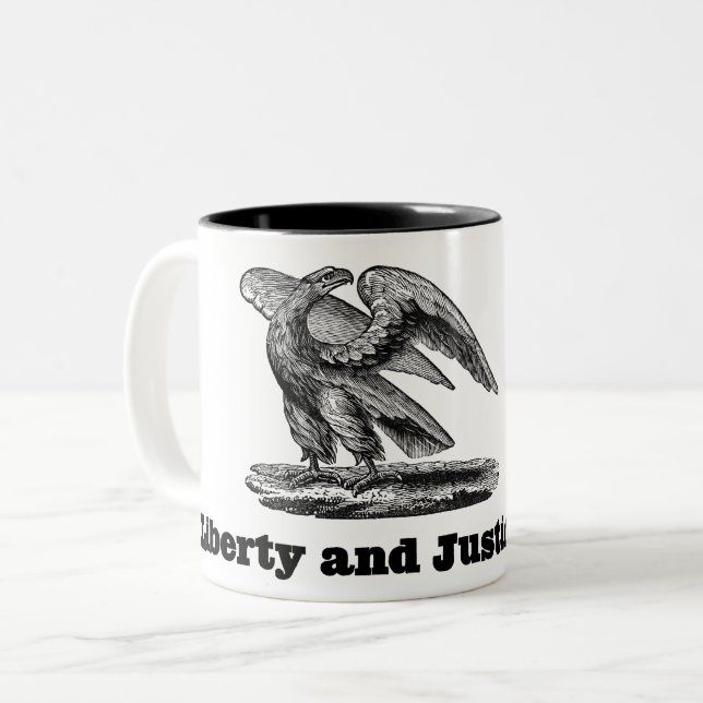 Liberty And Justice Eagle Americana Patriotic Art Two-Tone Coffee Mug (Front Left)