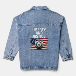 Liberty and justice Patriotic USA Vintage Flag  Denim Jacket