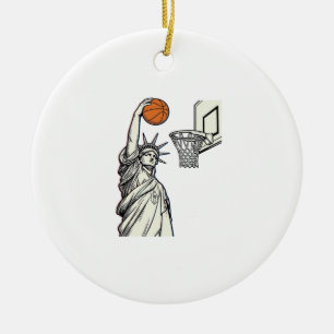 Liberty Basketball Dunk Vintage Engraving Design_1 Ceramic Tree Decoration