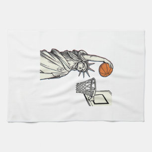 Liberty Basketball Dunk Vintage Engraving Design_1 Tea Towel