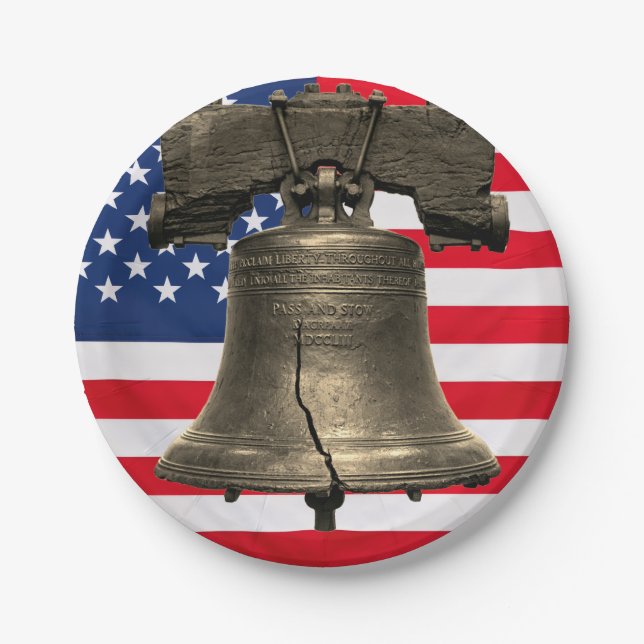 Liberty Bell over Flag  Paper Plate (Front)