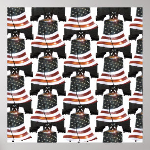 Liberty Bell w/American Flag - Pattern Poster