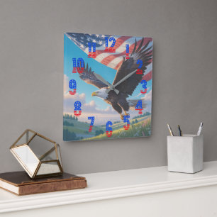 Liberty Eagle & Flag Square Wall Clock (1776–2026)