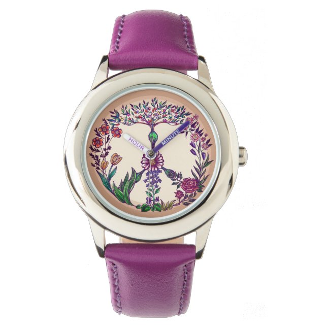 Liberty floral peace sign wreath vibrant colours watch (Front)
