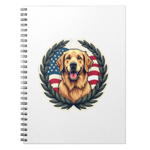 Liberty Golden Retriever Vintage Patriotic Tee 4 Notebook