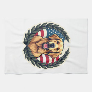 Liberty Golden Retriever Vintage Patriotic Tee 4 Tea Towel