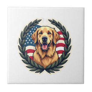 Liberty Golden Retriever Vintage Patriotic Tee 4 Tile