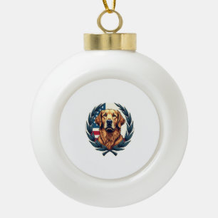 Liberty Golden Retriever Vintage Patriotic Tee Ceramic Ball Christmas Ornament