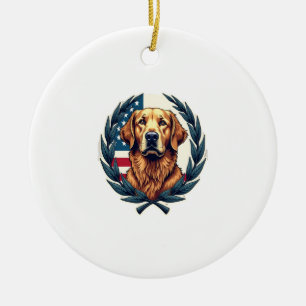 Liberty Golden Retriever Vintage Patriotic Tee Ceramic Tree Decoration
