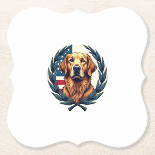Liberty Golden Retriever Vintage Patriotic Tee Paper Coaster