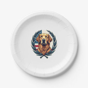 Liberty Golden Retriever Vintage Patriotic Tee Paper Plate