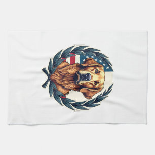 Liberty Golden Retriever Vintage Patriotic Tee Tea Towel