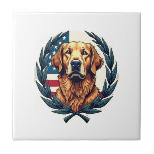 Liberty Golden Retriever Vintage Patriotic Tee Tile