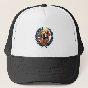 Liberty Golden Retriever Vintage Patriotic Tee Trucker Hat