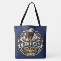 Liberty Harbour Eagle Anchor Navy Tote Bag