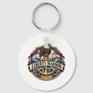Liberty Harbour Eagle Anchor Two-Sided Round Key Ring