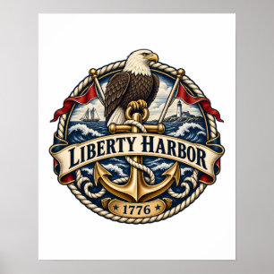 Liberty Harbour Eagle and Anchor Nautical Crest Poster