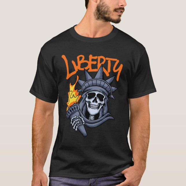Liberty Holding Flaming streetwear  T-Shirt (Front)