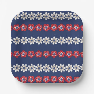 Liberty in Bloom: A Patriotic Floral Pattern Paper Plate