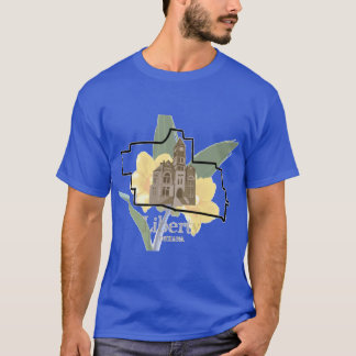 Liberty Indiana Map with Courthouse and Floral Bac T-Shirt