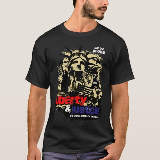 Liberty & Justice. Statue of Liberty, USA T-Shirt (Front)