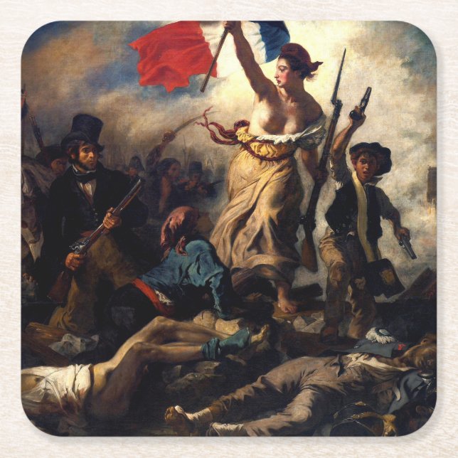 Liberty Leading the People, Eugene Delacroix Square Paper Coaster (Front)