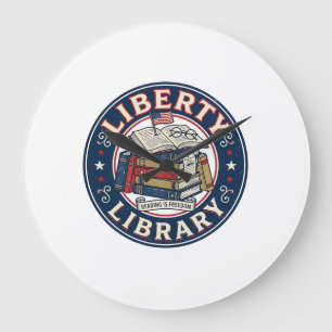 Liberty Library Patriotic Patriotic Library Readin Large Clock