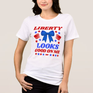 Liberty Looks Good on Me Blue Gingham Bow Tri-Blend Shirt