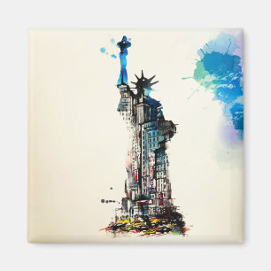 Liberty New York City Travel Love Watercolor Magnet