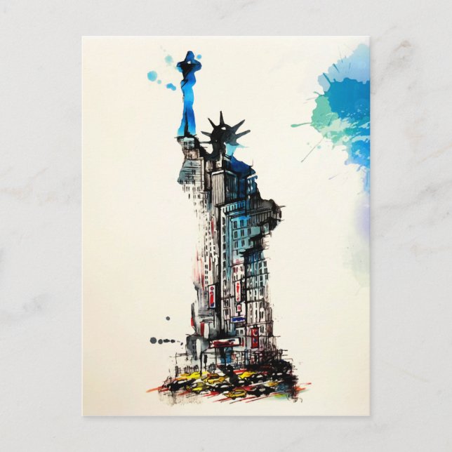 Liberty New York City Travel Love Watercolor Postcard (Front)
