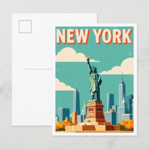 Liberty New York USA Vintage Illustration Travel Postcard